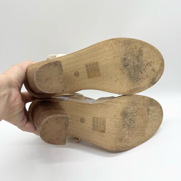 UO Silence + Noise Sofia Lace Up Ankle Tie Heel Sandals Cream Size 9 Boho Glam - Picture 8 of 14